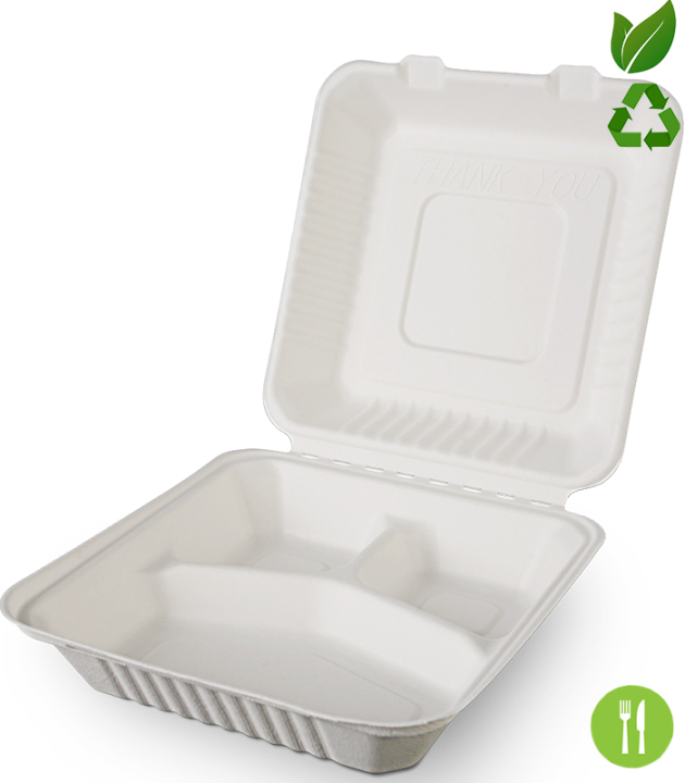 50 x BIO - LUNCHBOX 3-GETEILT MIT KLAPPDECKEL 205 x 204 x 66 mm